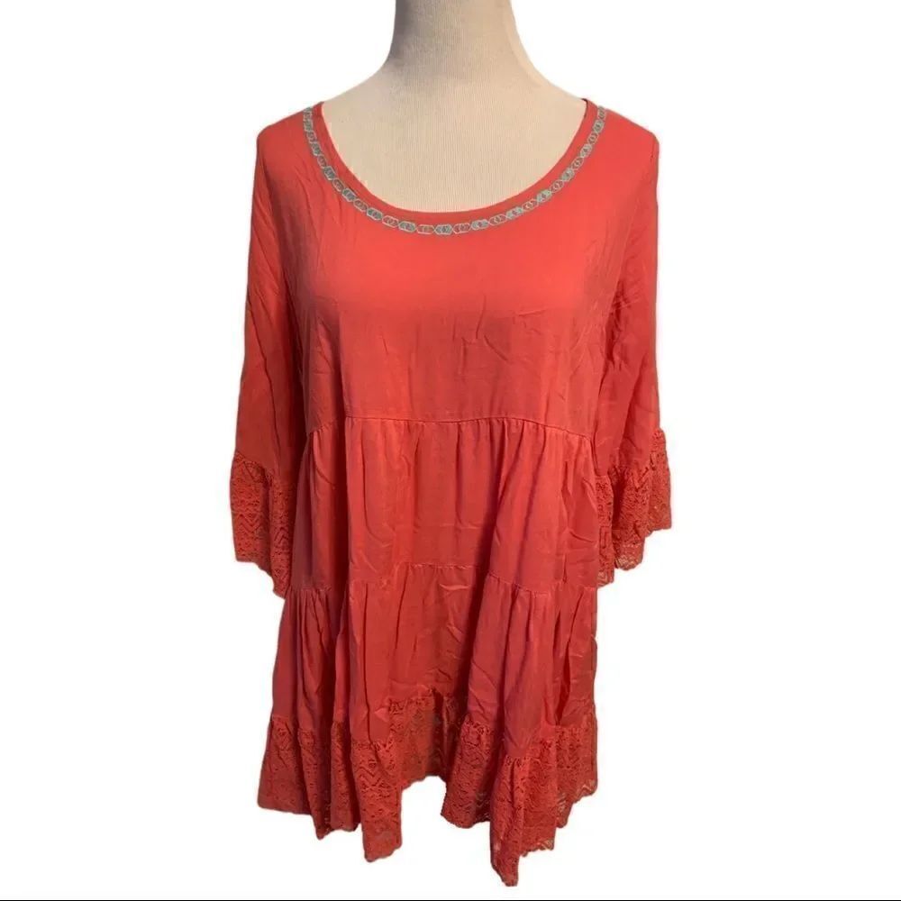 NWOT Kori America Tiered Bell Sleeve Mini Dress